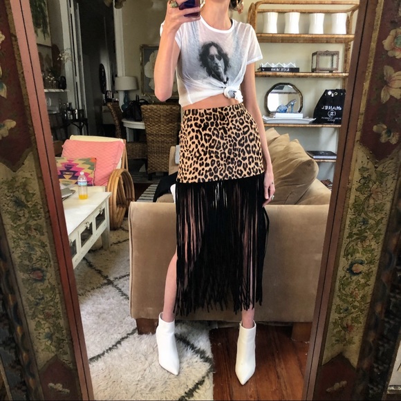 NWT the perfext leather leopard fringe skirt - Picture 2 of 6